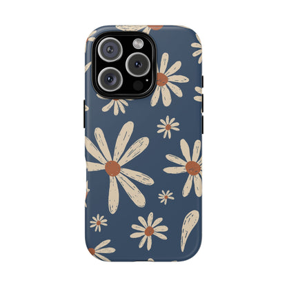 Daisy Pattern Tough Phone Case – Navy Floral Protective Cover