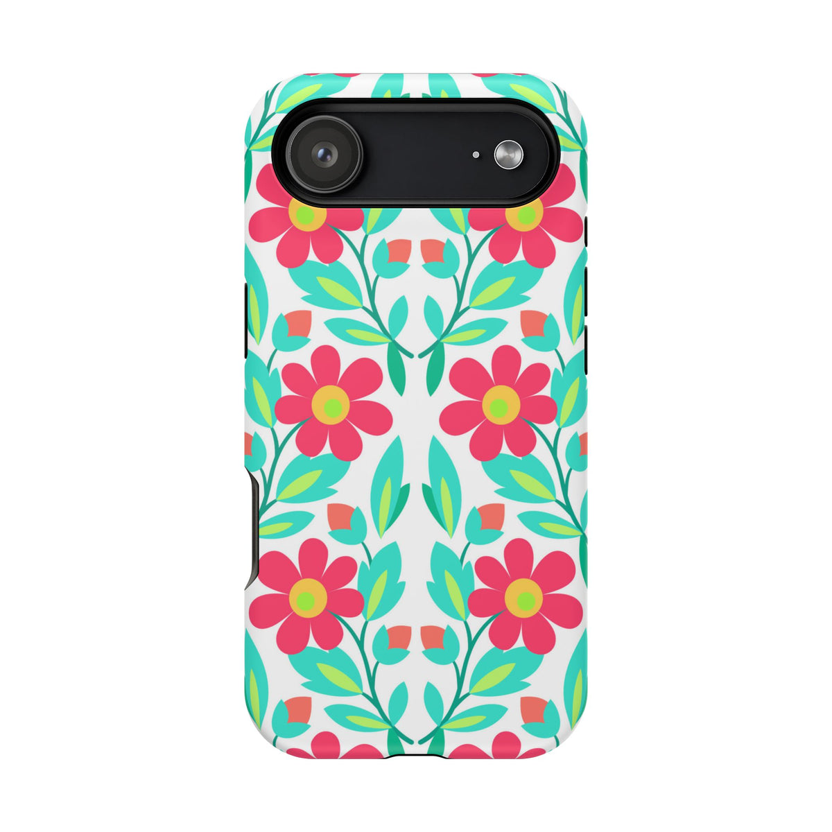 Floral Magnetic Impact-Resistant Phone Case — Pink & Teal Flower Pattern