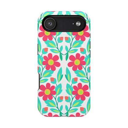 Floral Magnetic Impact-Resistant Phone Case — Pink & Teal Flower Pattern