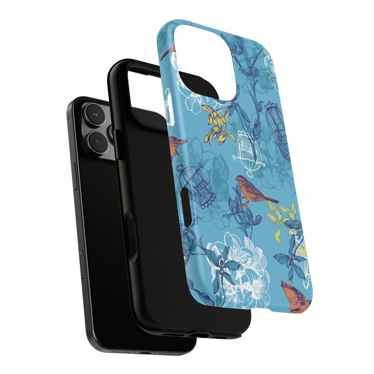 Floral Bird Tough Phone Case — Blue Birdcage Pattern