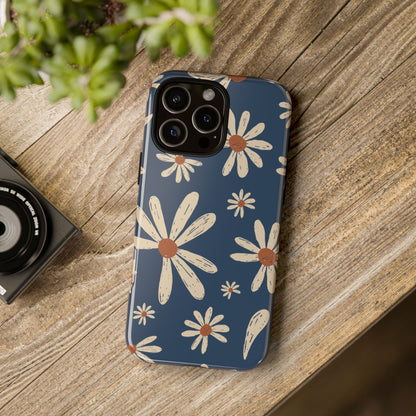 Daisy Pattern Tough Phone Case – Navy Floral Protective Cover