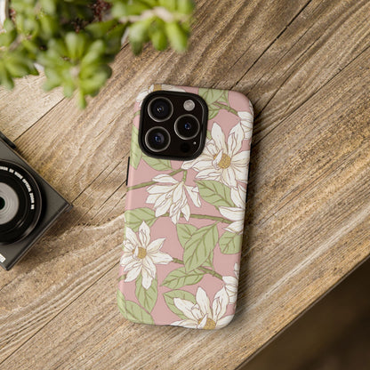 Floral Magnolia Tough Phone Case — Pink Botanical Protective Case