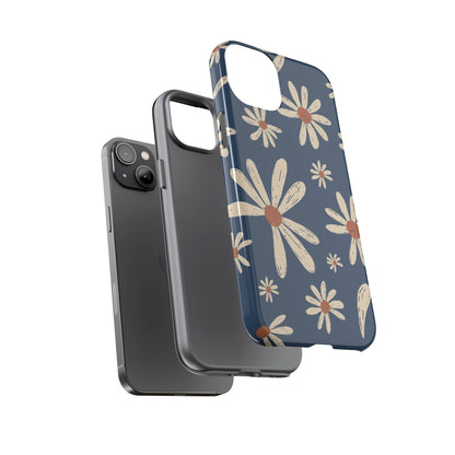 Daisy Pattern Tough Phone Case – Navy Floral Protective Cover