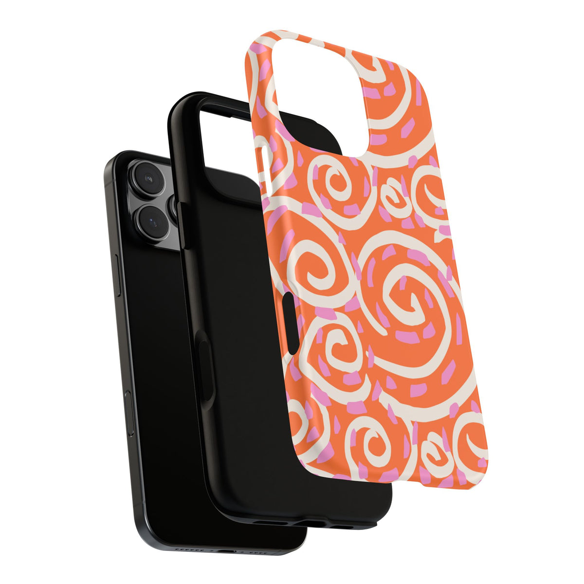 Spiral Swirl Tough Phone Case – Bright Orange & Pink Abstract Protection