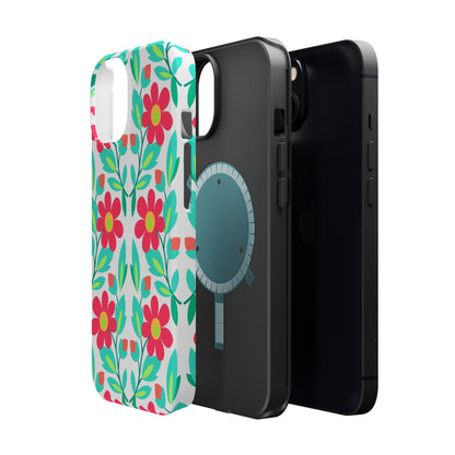 Floral Magnetic Impact-Resistant Phone Case — Pink & Teal Flower Pattern