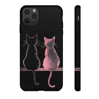 Cute Pink Cats Tough Phone Case – Protective iPhone Cover with Kittens Silhouette