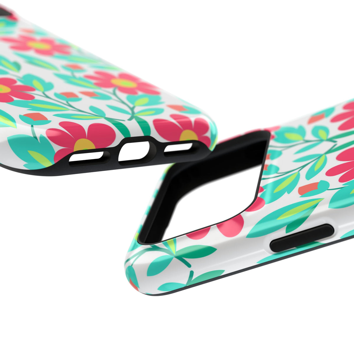 Floral Magnetic Impact-Resistant Phone Case — Pink & Teal Flower Pattern