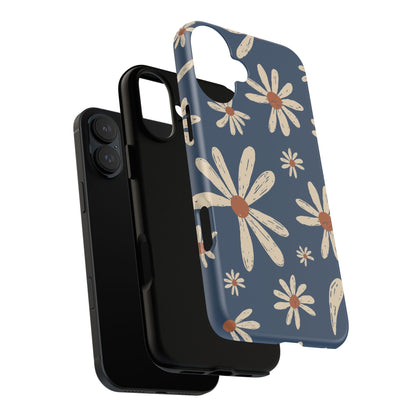 Daisy Pattern Tough Phone Case – Navy Floral Protective Cover