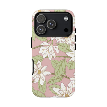 Floral Magnolia Tough Phone Case — Pink Botanical Protective Case