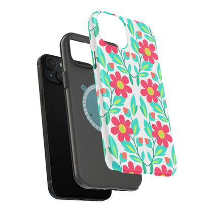 Floral Magnetic Impact-Resistant Phone Case — Pink & Teal Flower Pattern