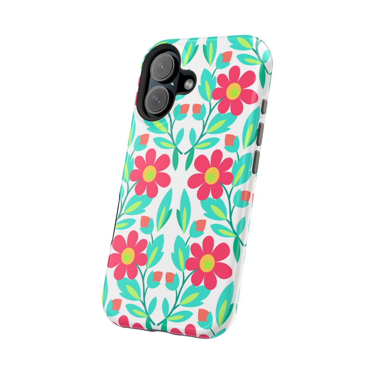 Floral Magnetic Impact-Resistant Phone Case — Pink & Teal Flower Pattern