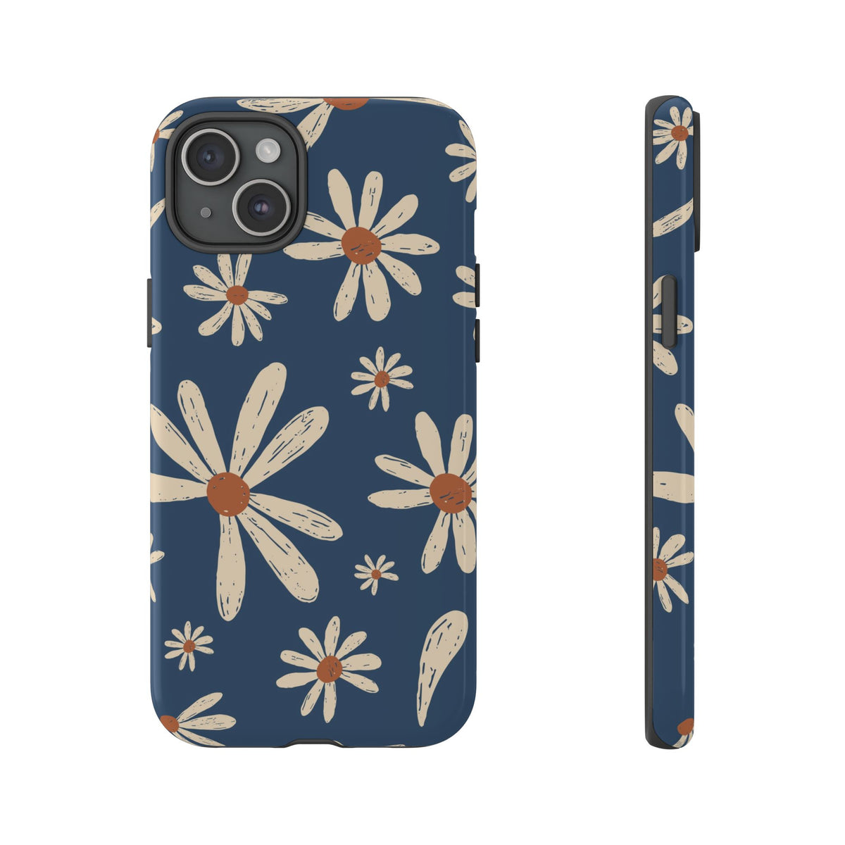 Daisy Pattern Tough Phone Case – Navy Floral Protective Cover