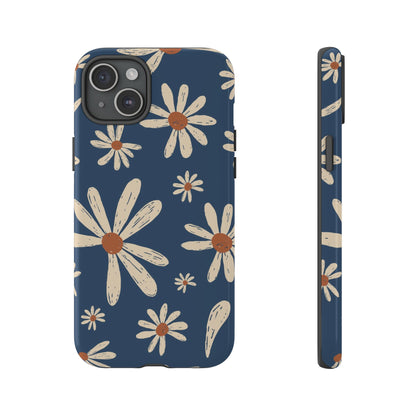 Daisy Pattern Tough Phone Case – Navy Floral Protective Cover