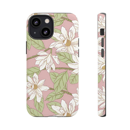 Floral Magnolia Tough Phone Case — Pink Botanical Protective Case