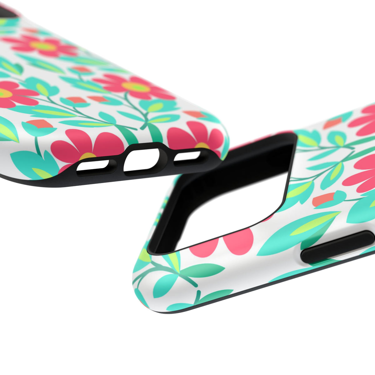 Floral Magnetic Impact-Resistant Phone Case — Pink & Teal Flower Pattern
