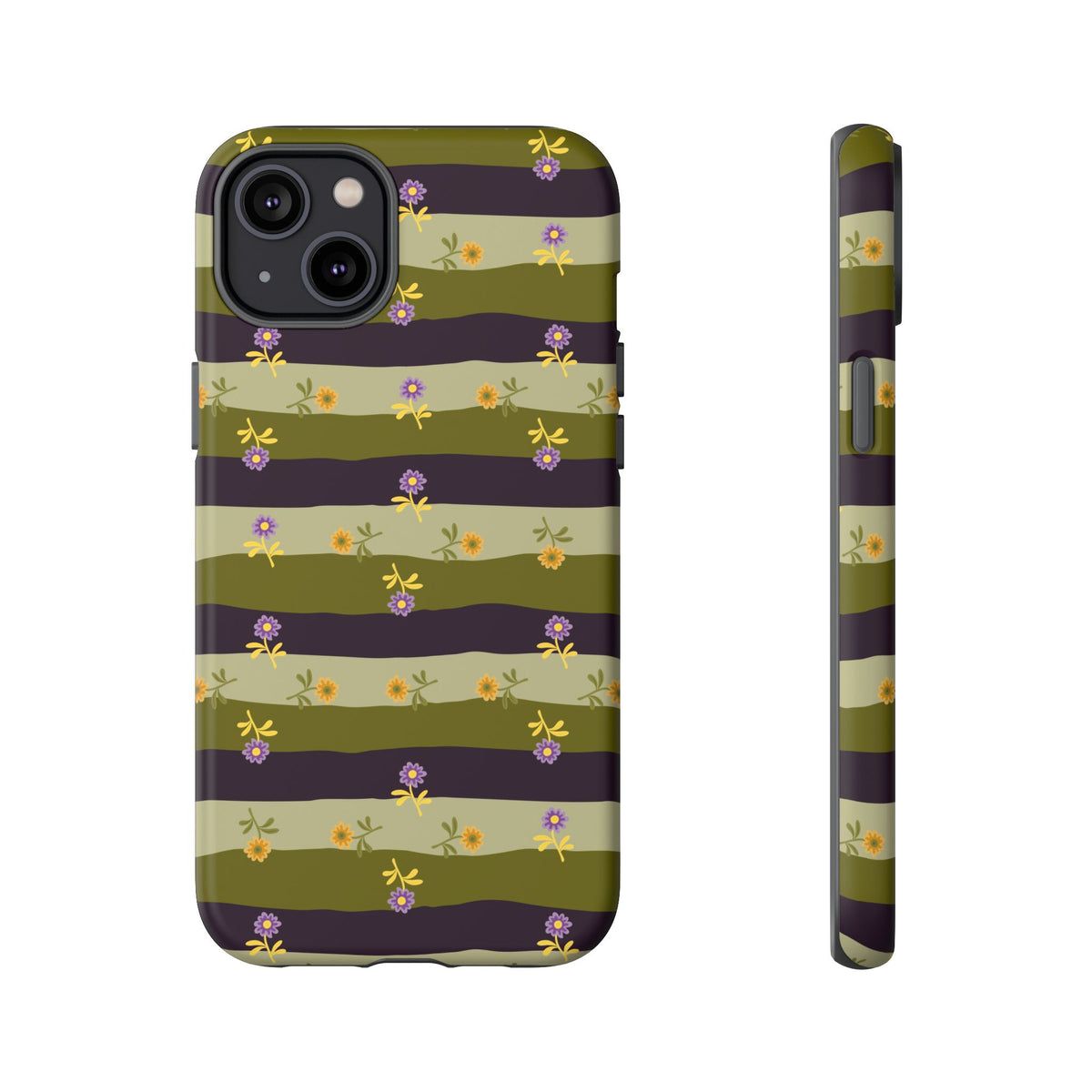 Floral Stripe Tough Phone Case — Olive & Plum Protective Cover