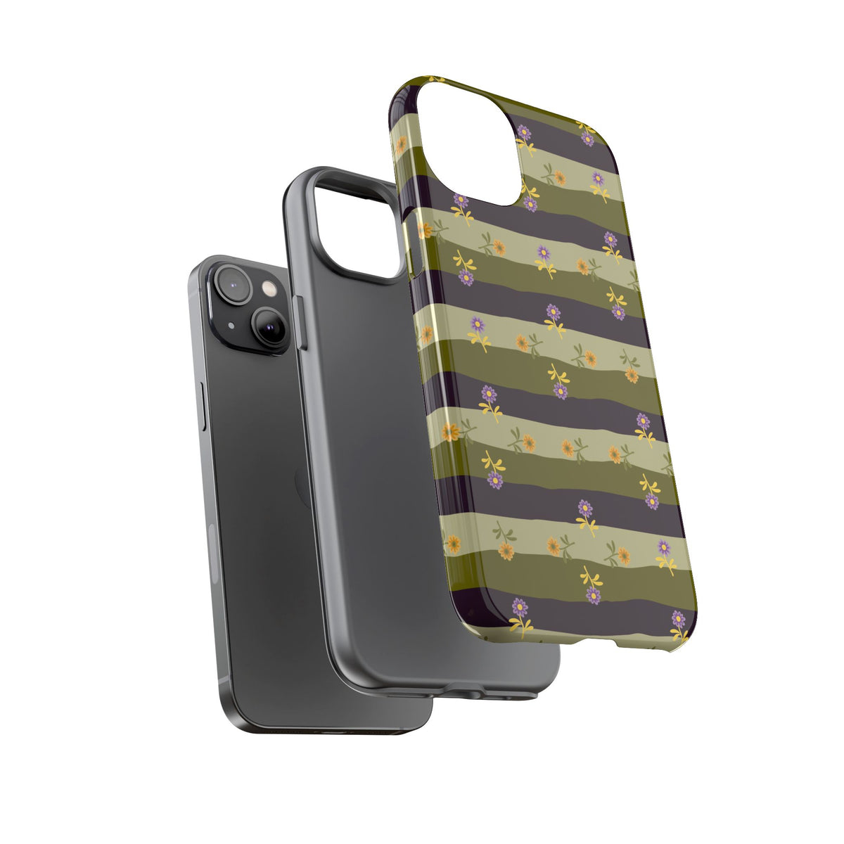 Floral Stripe Tough Phone Case — Olive & Plum Protective Cover