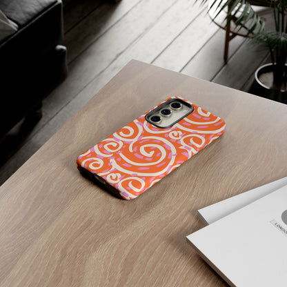 Spiral Swirl Tough Phone Case – Bright Orange & Pink Abstract Protection