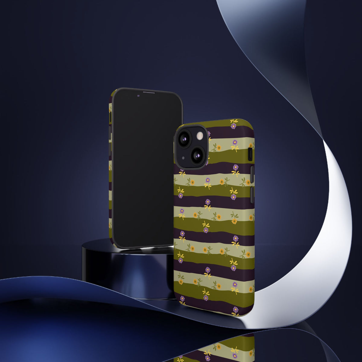 Floral Stripe Tough Phone Case — Olive & Plum Protective Cover