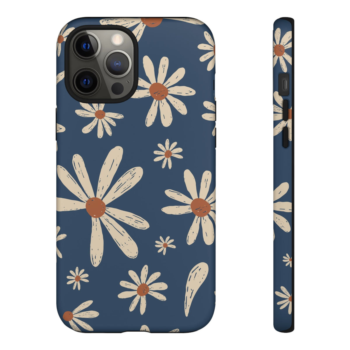Daisy Pattern Tough Phone Case – Navy Floral Protective Cover
