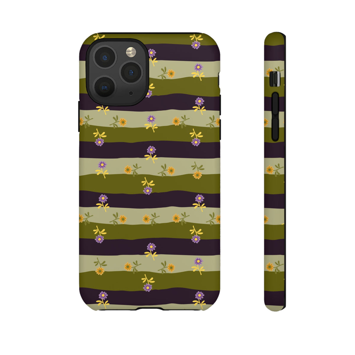 Floral Stripe Tough Phone Case — Olive & Plum Protective Cover