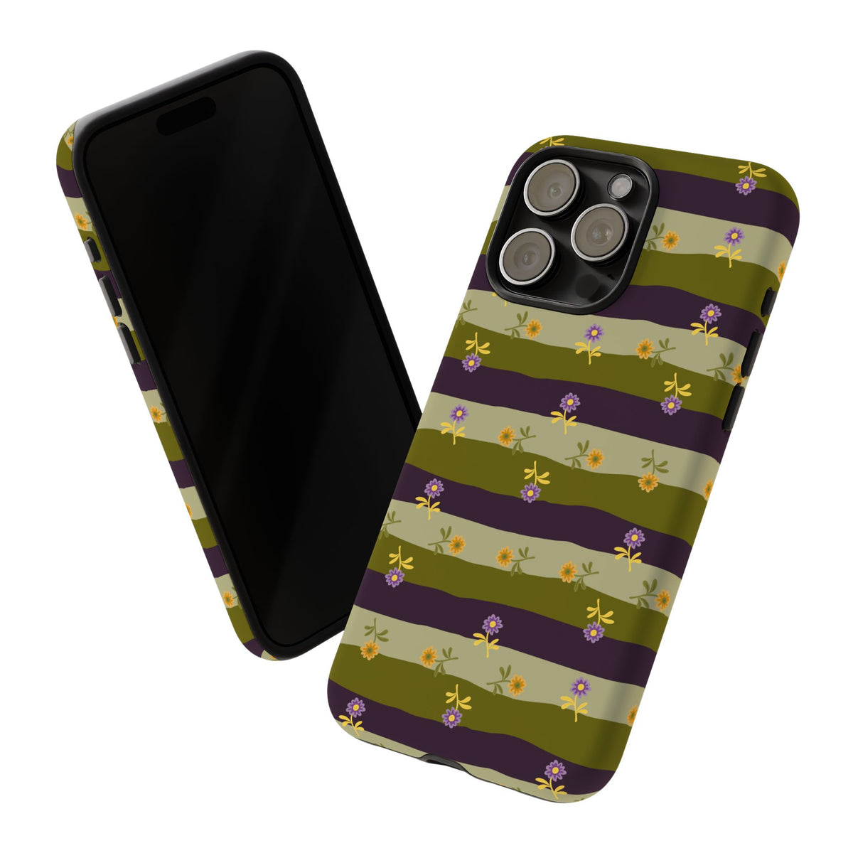 Floral Stripe Tough Phone Case — Olive & Plum Protective Cover
