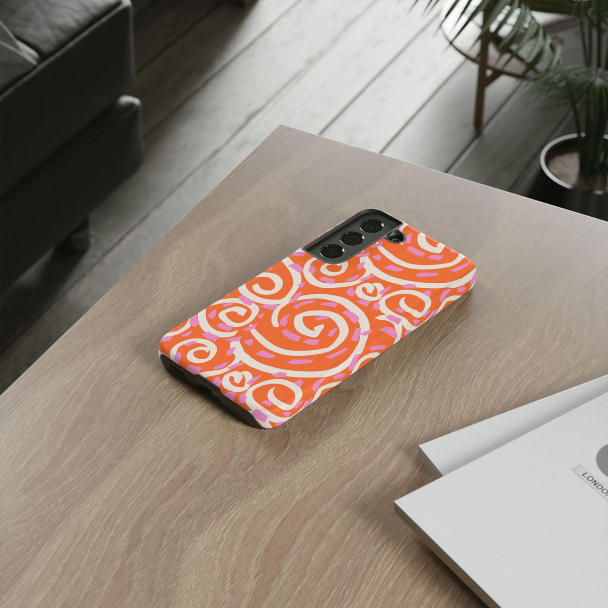Spiral Swirl Tough Phone Case – Bright Orange & Pink Abstract Protection