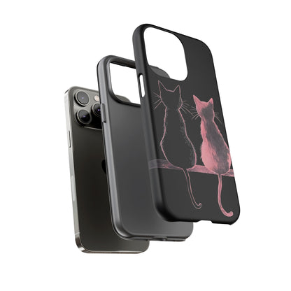 Cute Pink Cats Tough Phone Case – Protective iPhone Cover with Kittens Silhouette