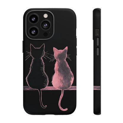Cute Pink Cats Tough Phone Case – Protective iPhone Cover with Kittens Silhouette