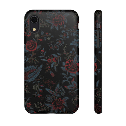 Floral Noir Tough Phone Case — Dark Rose Protective Cover