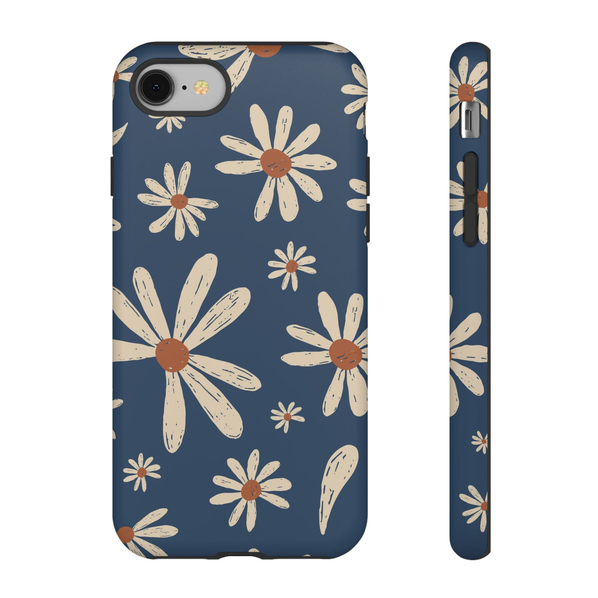 Daisy Pattern Tough Phone Case – Navy Floral Protective Cover