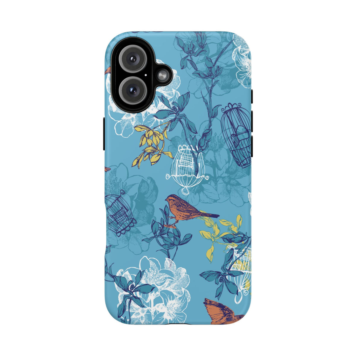 Floral Bird Tough Phone Case — Blue Birdcage Pattern