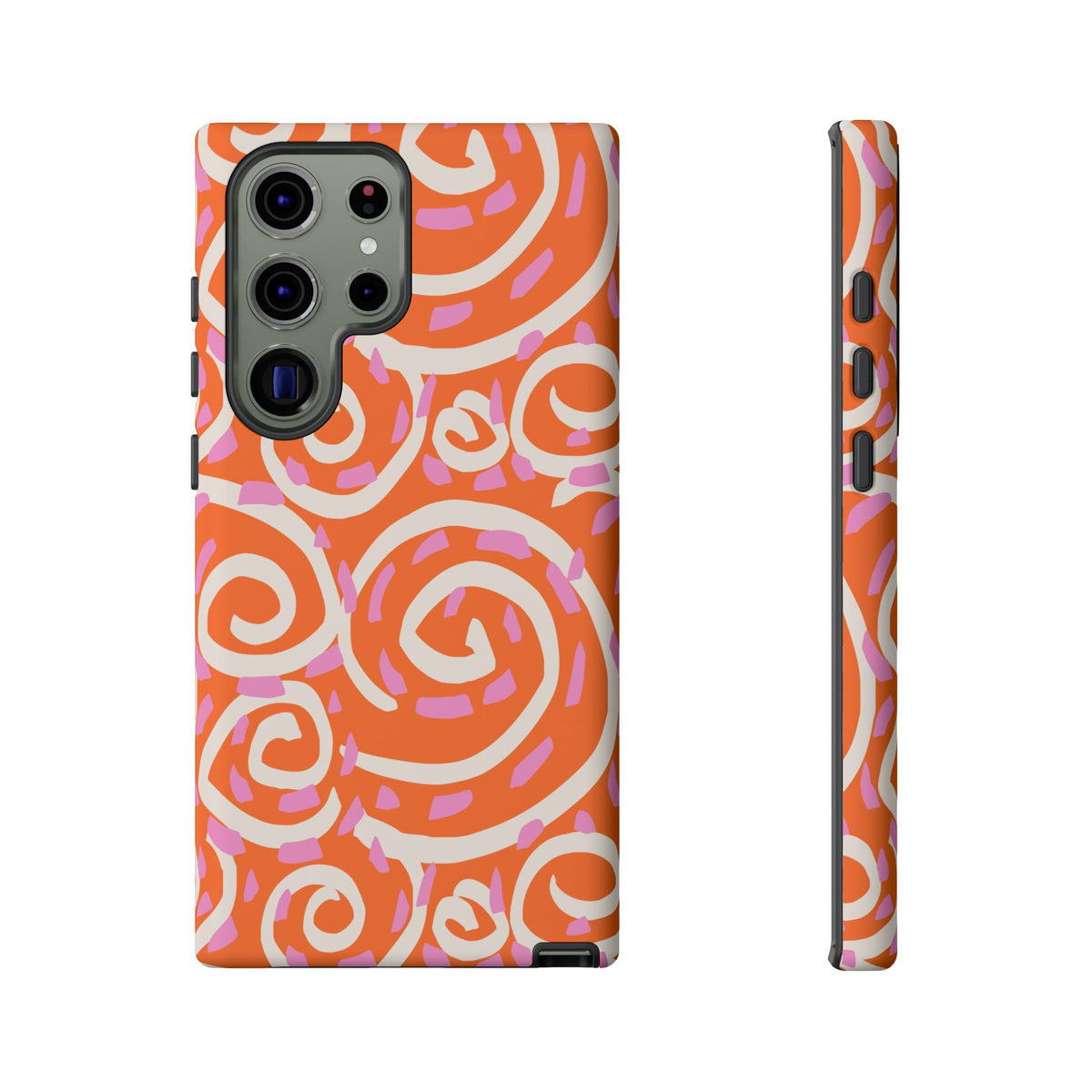 Spiral Swirl Tough Phone Case – Bright Orange & Pink Abstract Protection