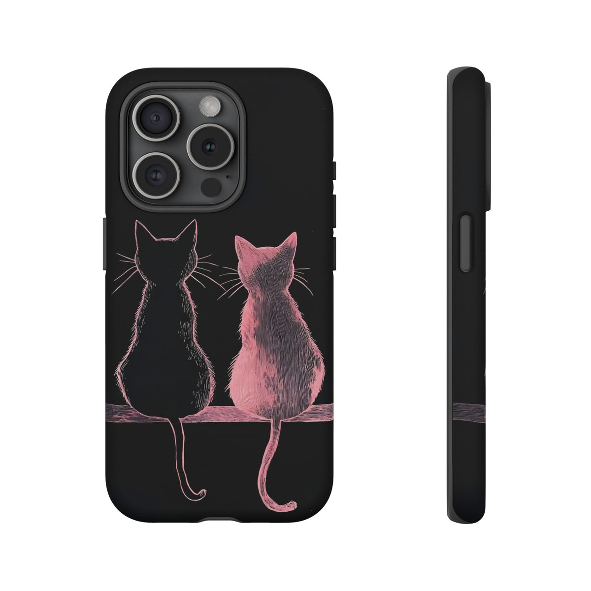 Cute Pink Cats Tough Phone Case – Protective iPhone Cover with Kittens Silhouette