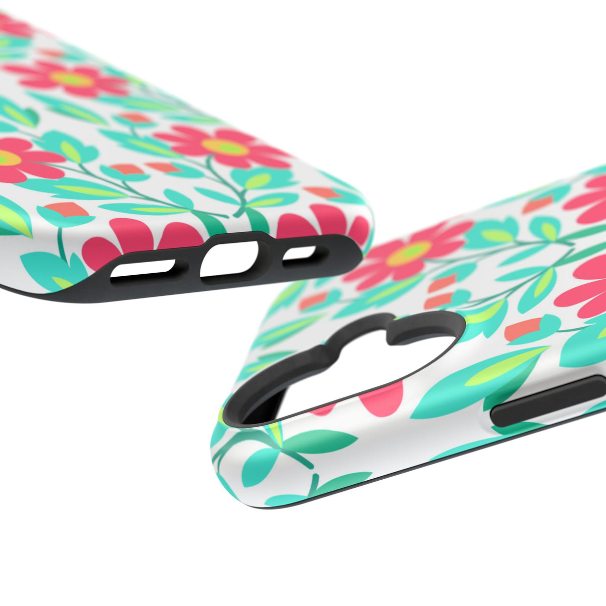Floral Magnetic Impact-Resistant Phone Case — Pink & Teal Flower Pattern