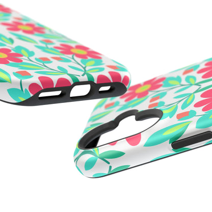 Floral Magnetic Impact-Resistant Phone Case — Pink & Teal Flower Pattern