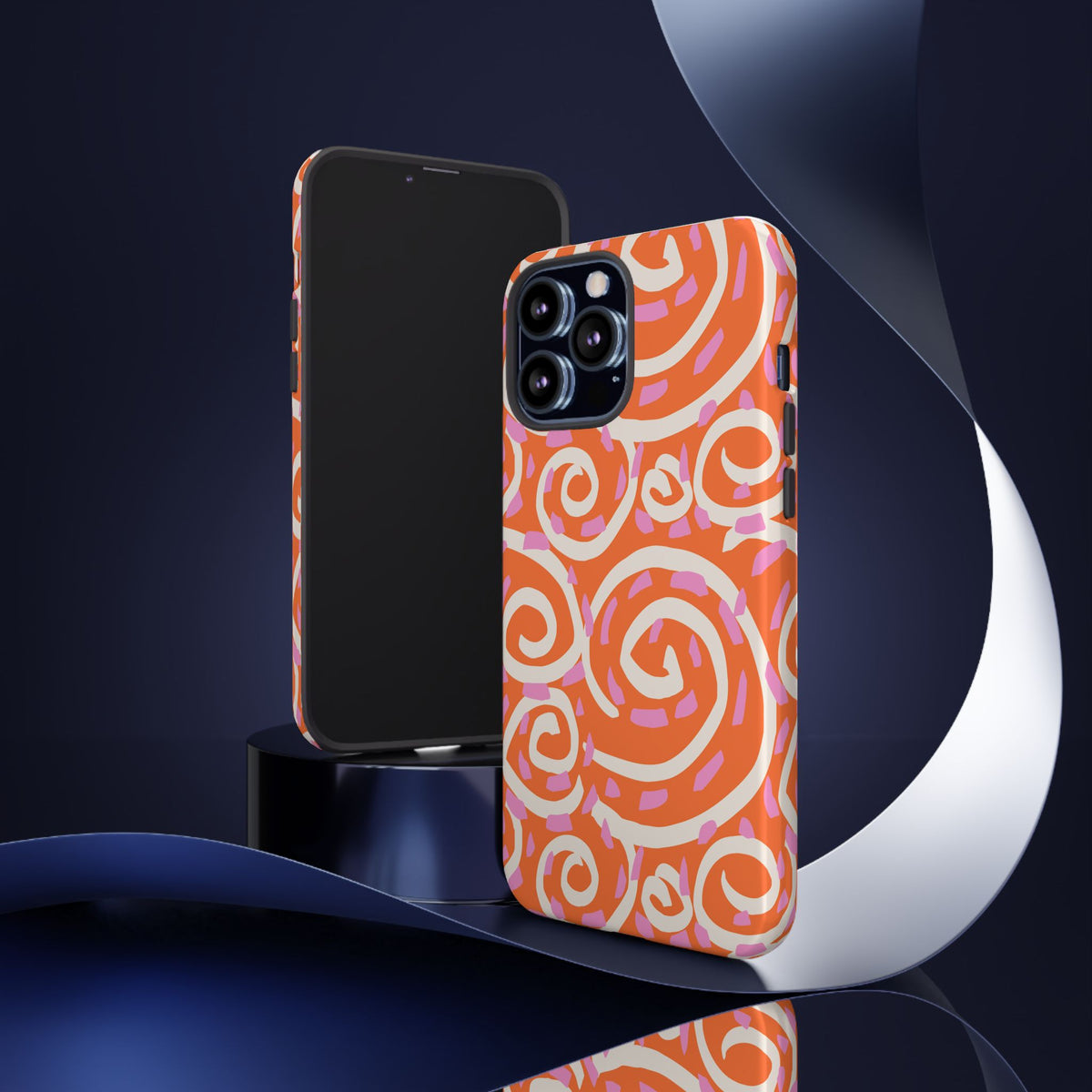 Spiral Swirl Tough Phone Case – Bright Orange & Pink Abstract Protection