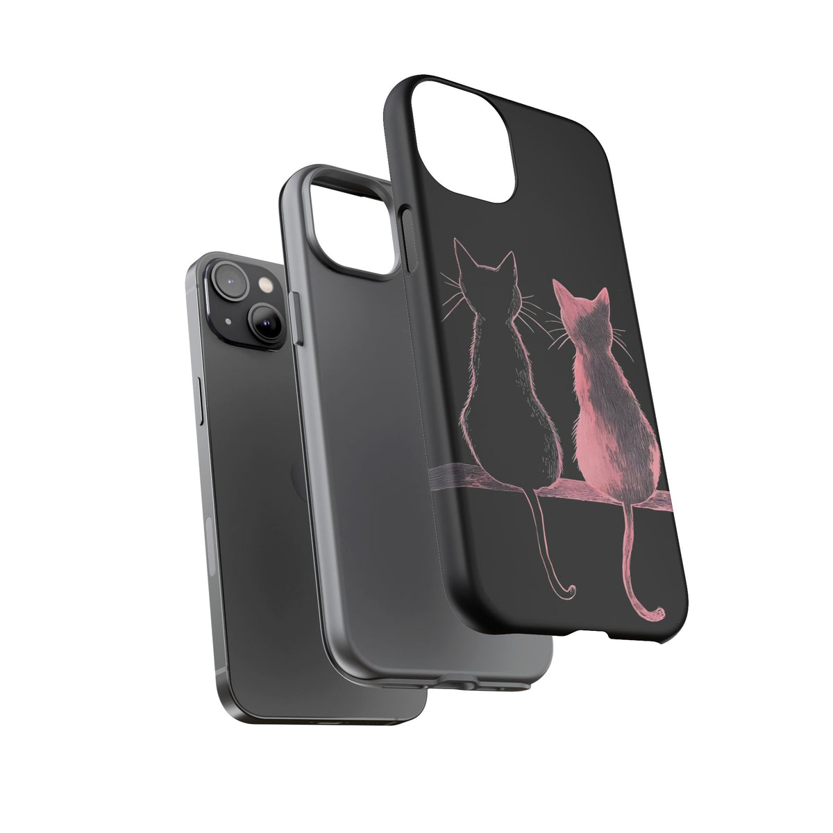 Cute Pink Cats Tough Phone Case – Protective iPhone Cover with Kittens Silhouette
