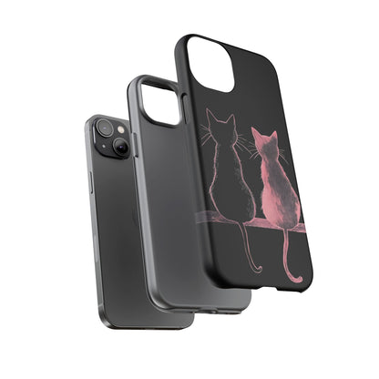 Cute Pink Cats Tough Phone Case – Protective iPhone Cover with Kittens Silhouette
