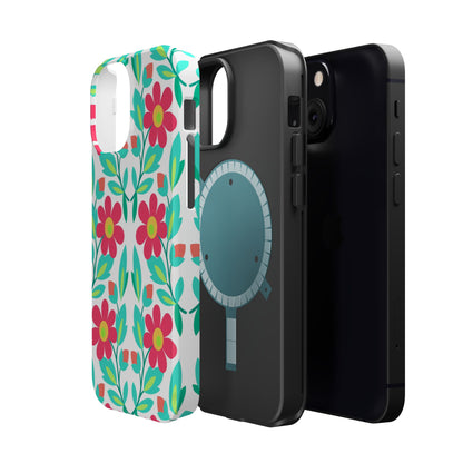 Floral Magnetic Impact-Resistant Phone Case — Pink & Teal Flower Pattern
