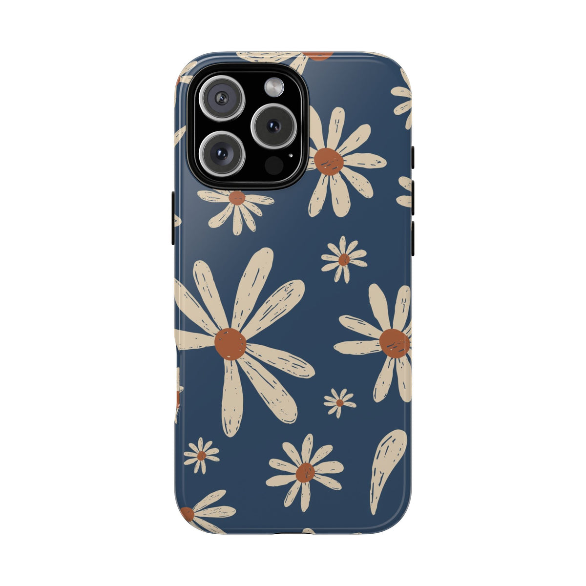 Daisy Pattern Tough Phone Case – Navy Floral Protective Cover