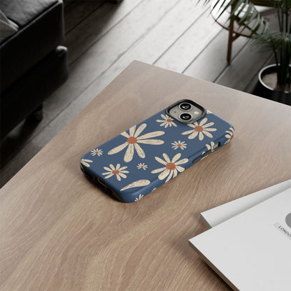 Daisy Pattern Tough Phone Case – Navy Floral Protective Cover