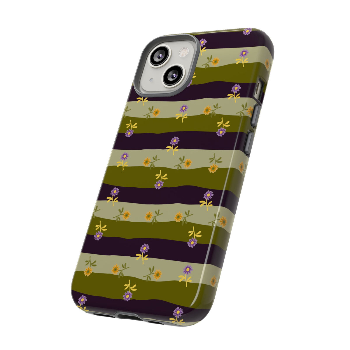 Floral Stripe Tough Phone Case — Olive & Plum Protective Cover