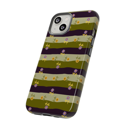 Floral Stripe Tough Phone Case — Olive & Plum Protective Cover
