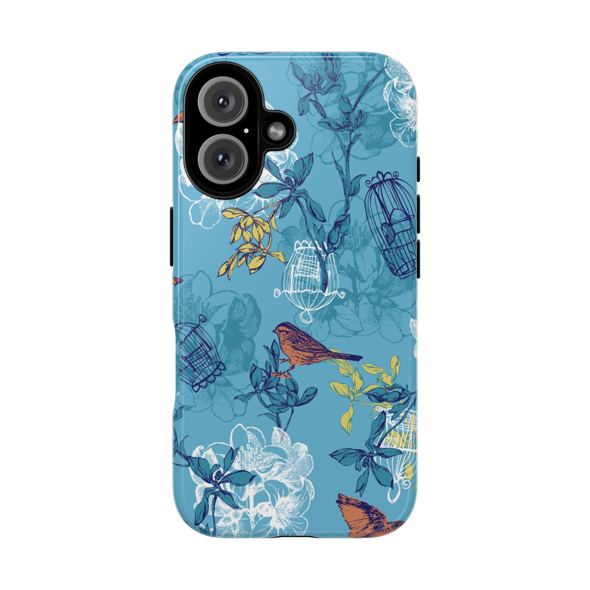 Floral Bird Tough Phone Case — Blue Birdcage Pattern