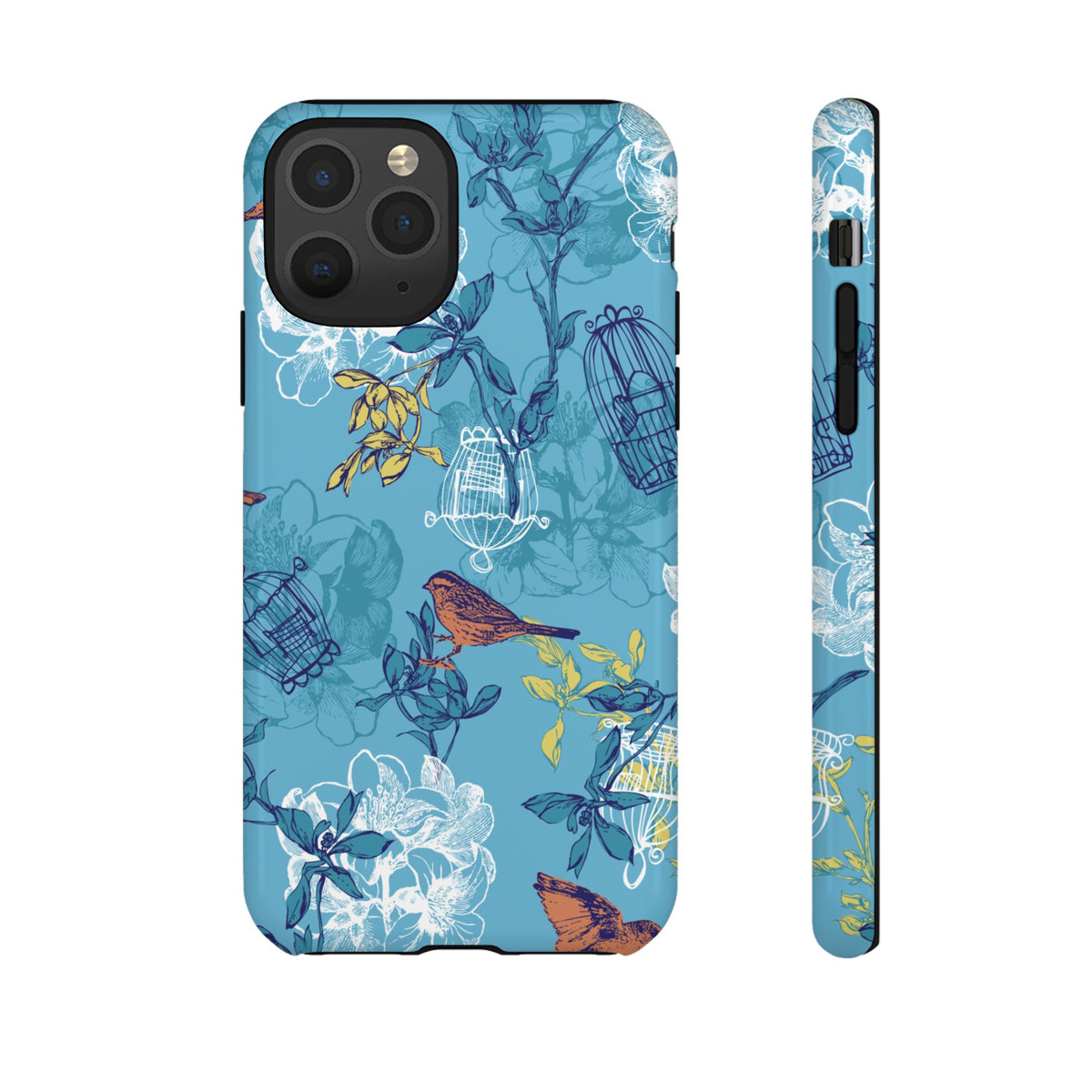 Floral Bird Tough Phone Case — Blue Birdcage Pattern