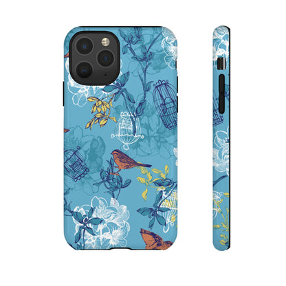 Floral Bird Tough Phone Case — Blue Birdcage Pattern