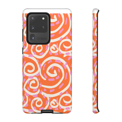 Spiral Swirl Tough Phone Case – Bright Orange & Pink Abstract Protection