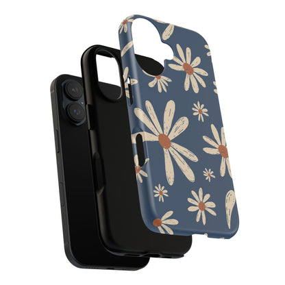 Daisy Pattern Tough Phone Case – Navy Floral Protective Cover