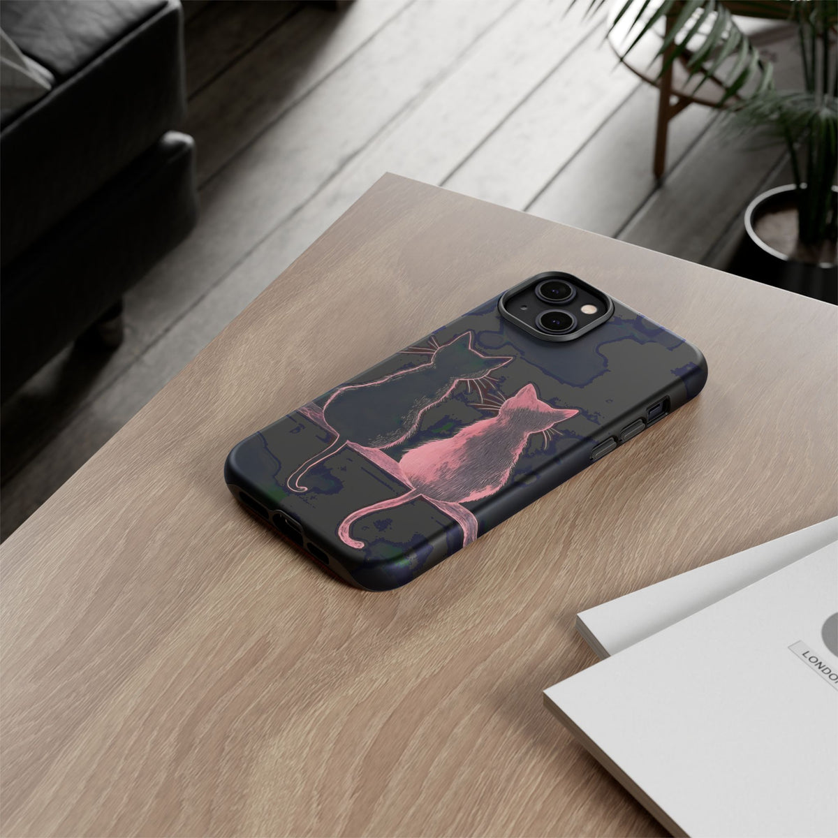 Cute Pink Cats Tough Phone Case – Protective iPhone Cover with Kittens Silhouette